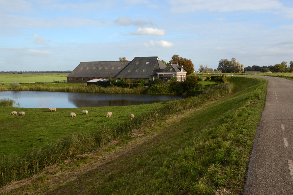 Boerderij tegen de dijk in Blankenham. De kolk is het gevolg van een vroegere dijkdoorbraak. Nico Kloek